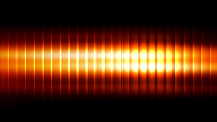 Abstract fiery orange light ray with vertical parallel stripes. Dynamic light refraction effect for futuristic design element and modern background.