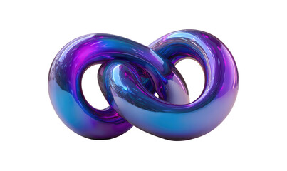Shiny figure eight knot, illuminated in shades of violet and blue, isolated against a black background