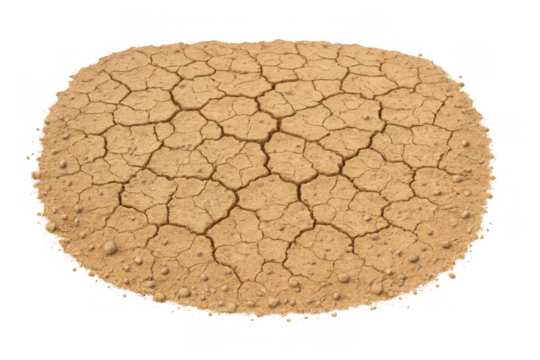 Dry cracked earth representing drought and environmental disaster, isolated element with transparent background