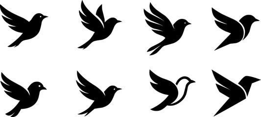 Vector illustration, silhouette of 8 flying birds