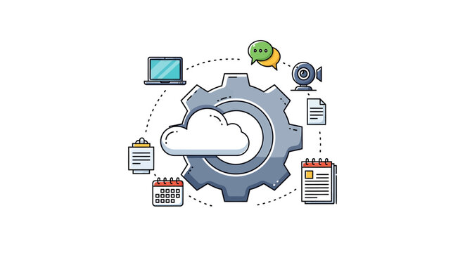 Modern Cloud Computing and Data Management Ecosystem. Generated with AI, Vector illustration capturing complex digital processes efficiently