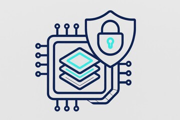 Advanced security illustration depicting a computer chip encapsulated within a protective shield symbolizing robust digital safety measures and innovative cybersecurity architecture