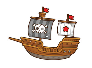 Little Pirate ship, Kawaii Cartoon Style, Vector illustration