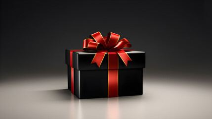 Black gift box with red ribbon