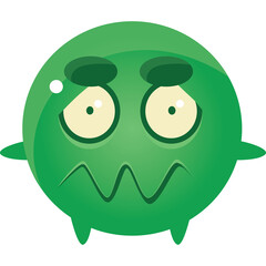 Green Cartoon Character With Big Eyes And Frightened Expression On White Background