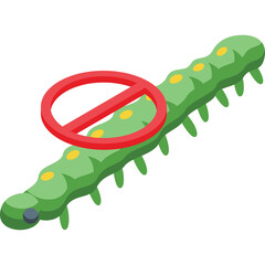 Green Caterpillar With A Red Prohibition Sign Over Its Body On A Transparent Background