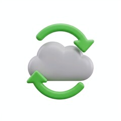 Obraz premium 3D cloud icon with green arrows, cloud storage synchronization