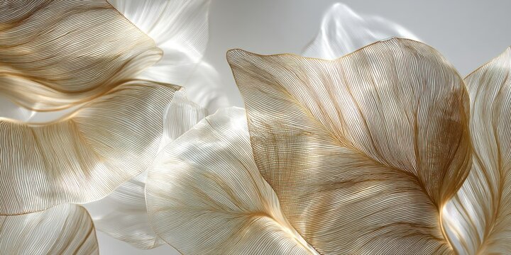 Abstract, translucent floral arrangement in warm, neutral tones. Delicate, ethereal leaves