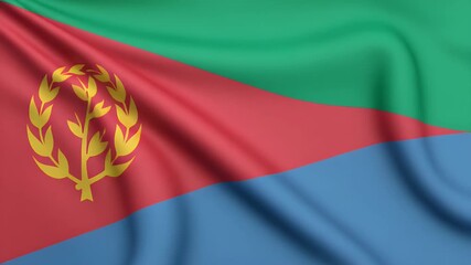 Eritrean flag waving gracefully showcasing national colors, ideal for patriotic displays, cultural projects, and travel themes