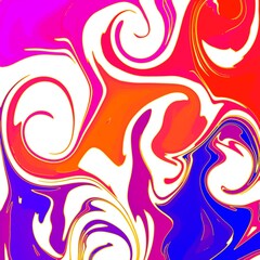 Vibrant Liquid Marble Abstract Background with Swirls in Pink, Orange, and Blue.