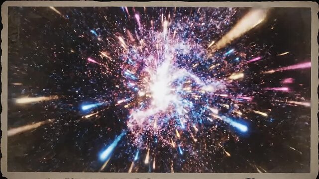 Dynamic abstract cosmic light explosion in deep space with vibrant particle streaks and fast motion blur Energetic interstellar travel concept or singularity ev