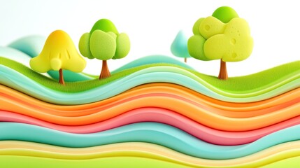 Colorful hills with trees