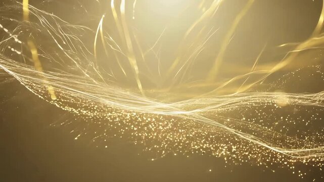 A bright, warm golden background filled with abstract, thin light streaks and scattered glitter particles forming wavy, ethereal patterns. Great for high-end, soft, and subtle visual needs.