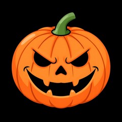 A cartoon pumpkin with an evil smile and a carved face creates a bright and cheerful Halloween mood.