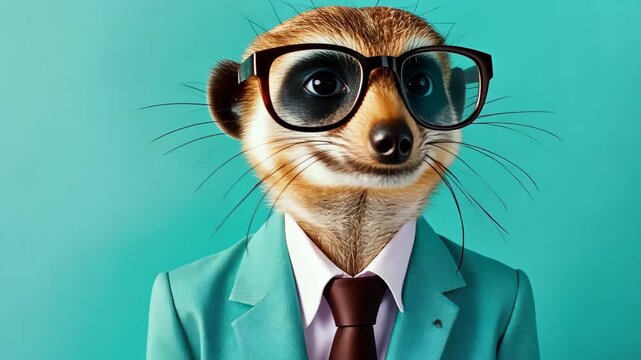 Sophisticated Meerkat: A charming meerkat, impeccably dressed in a suit and spectacles, exudes an air of intelligence and refinement.