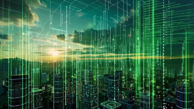 Digital Skyline: A futuristic city comes to life with glowing lines and interconnected networks, symbolizing the boundless potential of technological innovation.