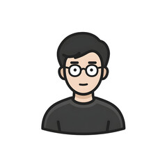 Young man avatar with glasses looking forward confidently, perfect for website profile or user interface design, showcasing modern, clean style and simplicity