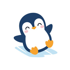 Naklejka premium Cute Happy Penguin Sliding on Ice Vector Illustration.