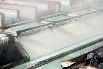 特徴的な風景の草津温泉の湯畑