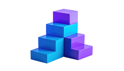Abstract, geometric structure of stacked cubes with blue-to-purple gradient color on a black background