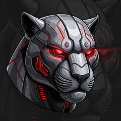 Cybernetic Panther Head with Glowing Red Eyes and Futuristic Design.