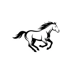 Obraz premium Dynamic Black and White Horse Galloping with Flowing Mane and Tail.