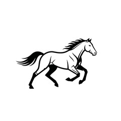 Obraz premium Dynamic black and white illustration of a galloping horse in motion.