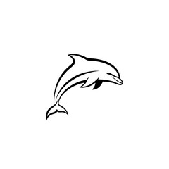 Graceful Dolphin Leaping in Simple Black and White Outline.