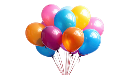 A bunch of colorful helium balloons tied together against a black background. Celebrate any occasion with some party balloons