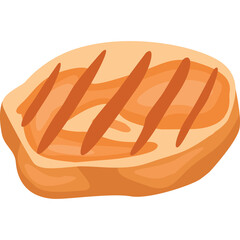 Grilled Steak Meat With Orange Brown Color And Red Grill Marks Isolated On White Background In A Studio Shot