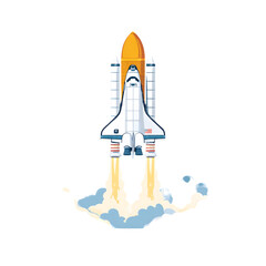 Space shuttle launching with fiery exhaust and smoke