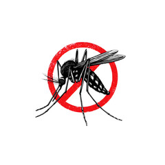 Mosquito with prohibition sign isolated on white background