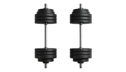 Pair of sleek, black adjustable dumbbells with chrome handles on a stark black backdrop for exercising and strength training