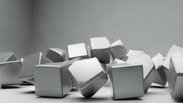 Abstract arrangement of floating gray cubes in a minimalist setting