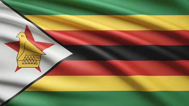 Zimbabwe's vibrant flag waving in the wind, representing patriotism, national pride, and cultural heritage