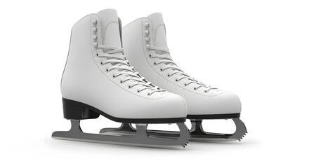 Elegant Pair of White Ice Skates on Clean White Background for Winter Sports and Recreation