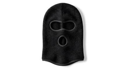 Black Balaclava Ski Mask Isolated on White Background: Winter Headwear, Face Protection, and Anonymity Concept for Cold Weather or Disguise