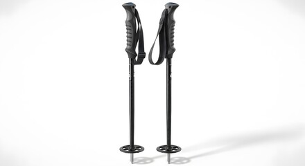 Pair of Black Ski Poles for Winter Sports and Trekking, Isolated on a Clean White Background for Outdoor Activities