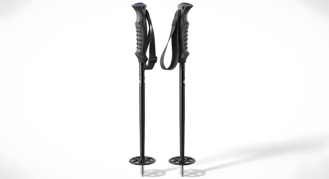 Pair of Black Ski Poles for Winter Sports and Trekking, Isolated on a Clean White Background for Outdoor Activities