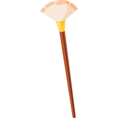 Handheld Cosmetic Fan Brush with Wooden Handle and Golden Ferrule White Bristles on Transparent Background Detailed Vector Illustration