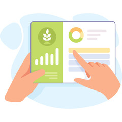 Hands Holding Digital Tablet Showing Agricultural Growth Data Analytics With Charts And Graphs On Transparent Background