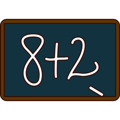 Handwritten Math Equation 8 Plus 2 Equals 10 On A Dark Blue Chalkboard With Brown Frame