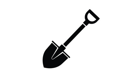 Simple black and white illustration of a gardening shovel tool © Ziaul_Studio