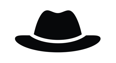 Simple black silhouette of a classic fedora hat on a white background