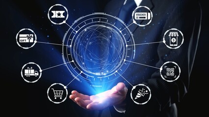 Digital gift card icons show e-commerce, payment, and digital gift card redemption. Digital gift...