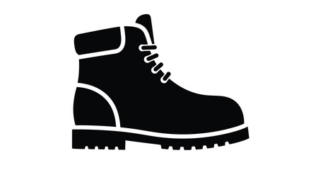 Simple black and white silhouette illustration of a single hiking boot