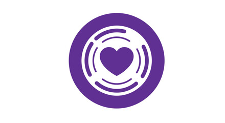 A purple oval design featuring concentric lines and a central heart