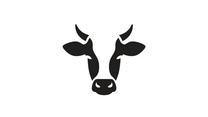 A simple, symmetrical illustration of a cow's head, in black and white, against a plain white background