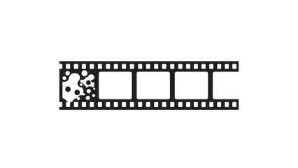 Fototapeta premium Black and white illustration of film strip with holes and abstract blobs
