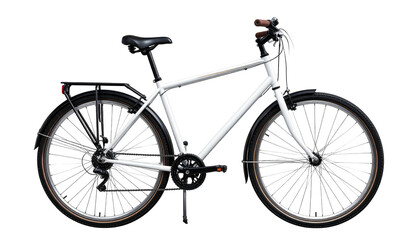 Crisp white bicycle with brown handlebar grips, set against a solid black backdrop, offering a clean, simple aesthetic